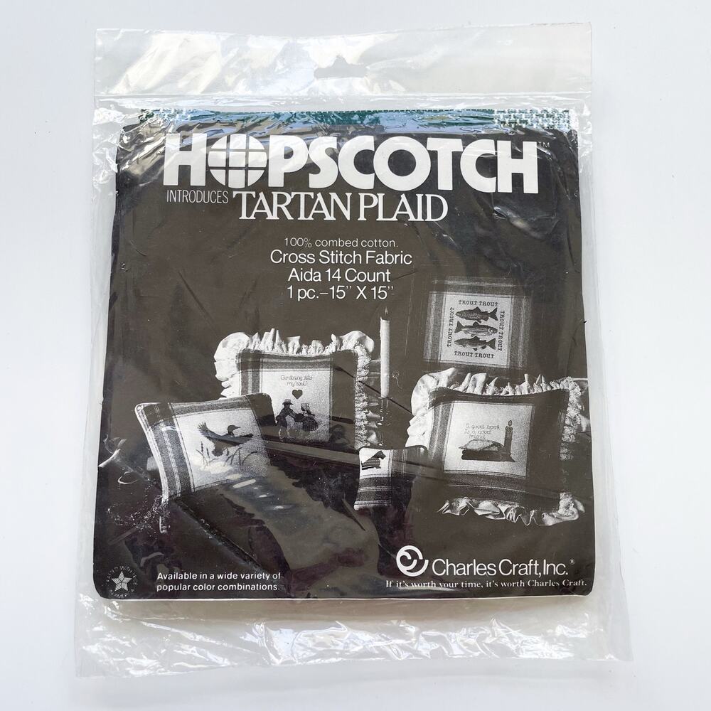 New Vintage Hopscotch Tartan Plaid Green and Cream Cross Stitch Fabric Aida 14